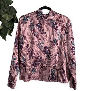 Pendleton Silk Turtleneck Long Sleeve Purple Floral Top Size 12 Petite